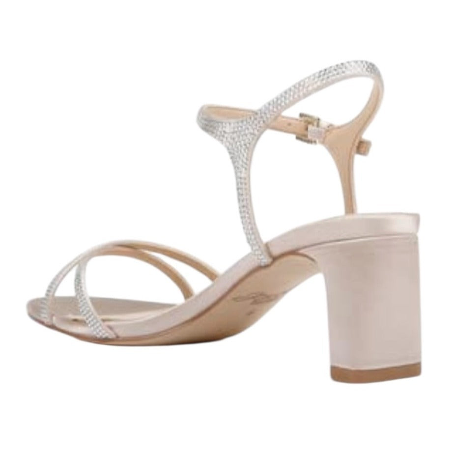 Jewel By Badgley Mischka Satin Rhinestone Strap Block Heel Ankle Strap Sandals Sz8