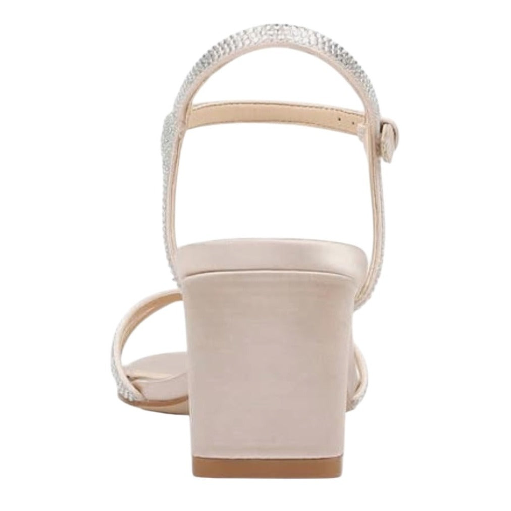 Jewel By Badgley Mischka Satin Rhinestone Strap Block Heel Ankle Strap Sandals Sz8