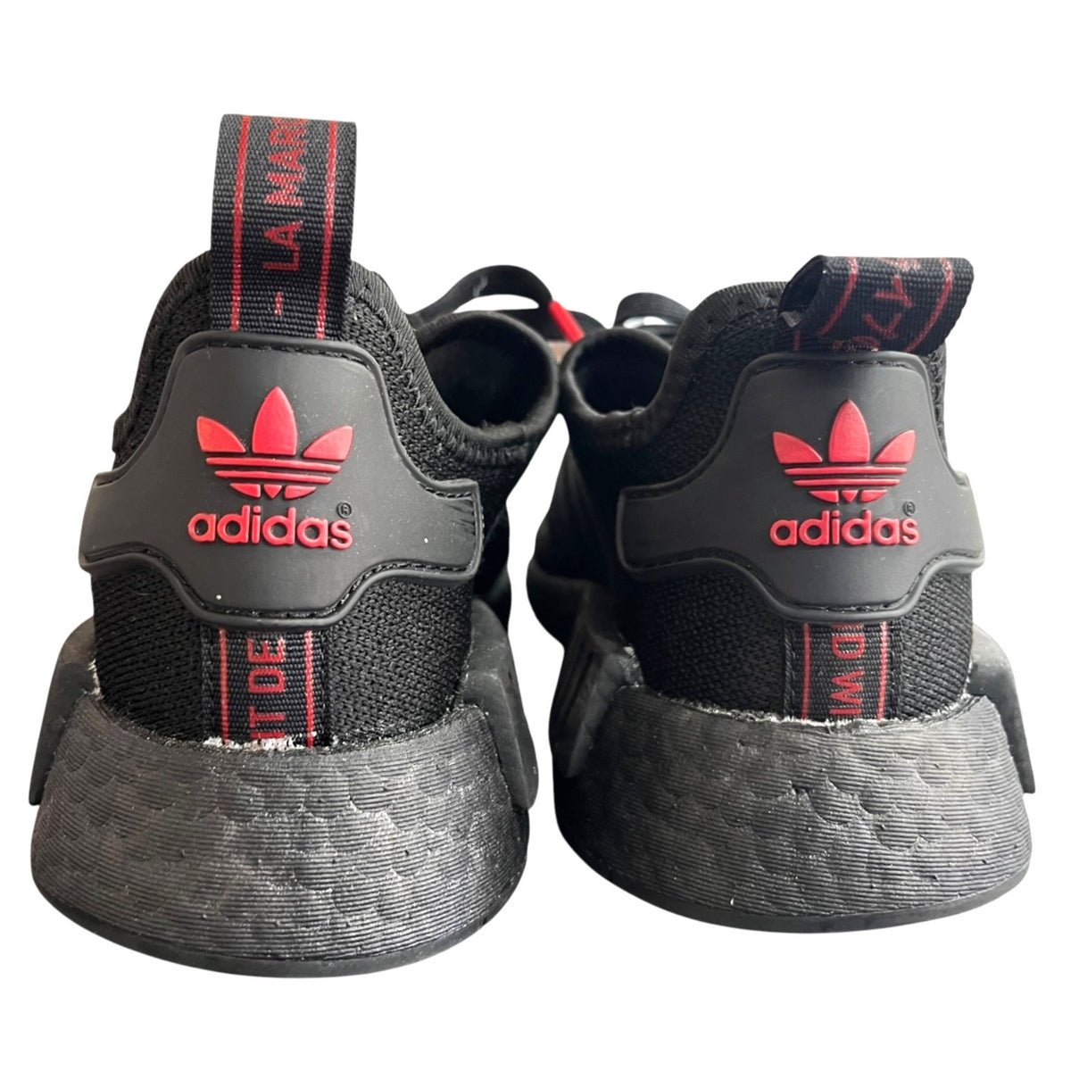 Adidas NMD_R1 Core Black & Scarlet Sneakers SZ 5.5 NWB