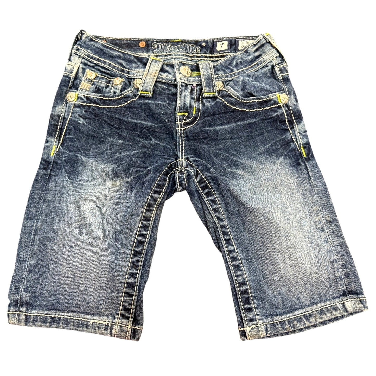 Miss Me Girls Bermuda Denim Shorts Distressed Embroidered Back Pockets Size 7