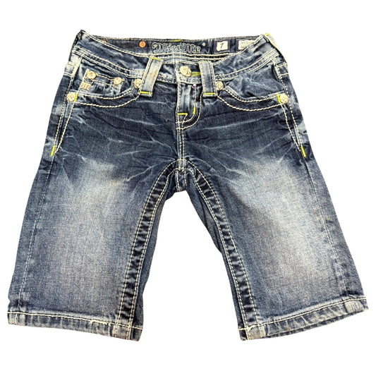 Miss Me Girls Bermuda Denim Shorts Distressed Embroidered Back Pockets Size 7