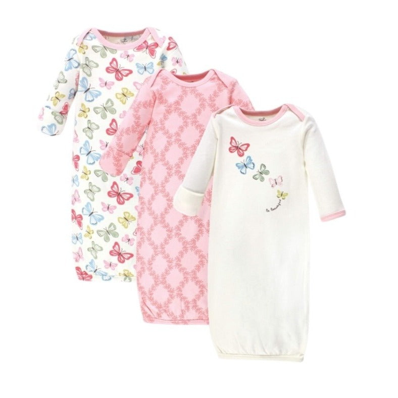 Touched By Nature Baby Girls Organic Cotton Gown Set 3-Pack Butterfly & Floral Print 0-6 Months