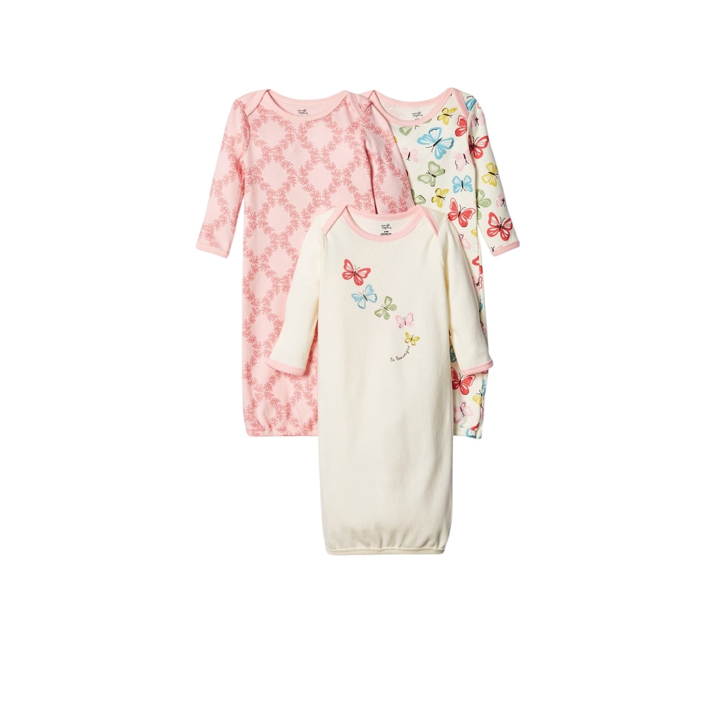 Touched By Nature Baby Girls Organic Cotton Gown Set 3-Pack Butterfly & Floral Print 0-6 Months