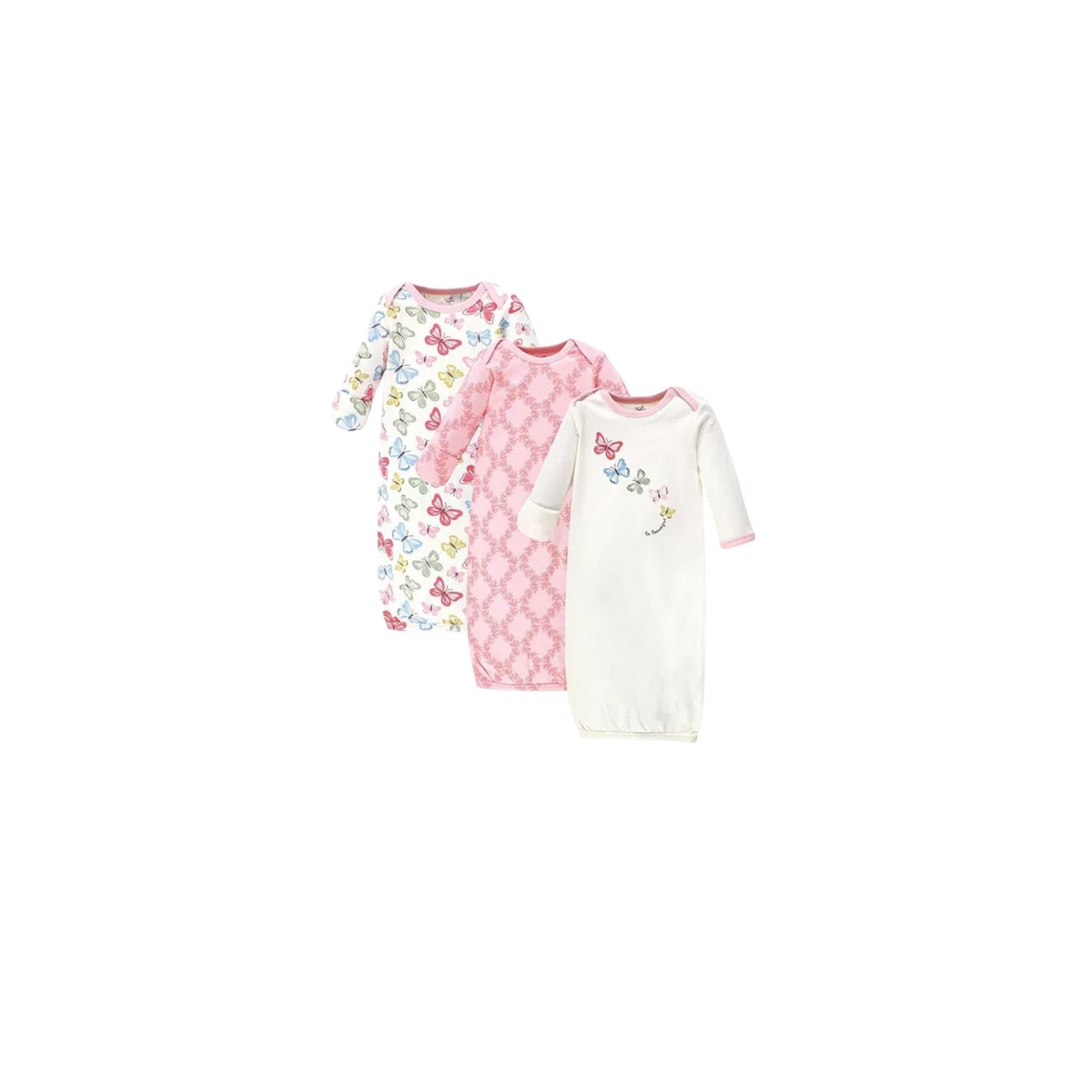 Touched By Nature Baby Girls Organic Cotton Gown Set 3-Pack Butterfly & Floral Print 0-6 Months