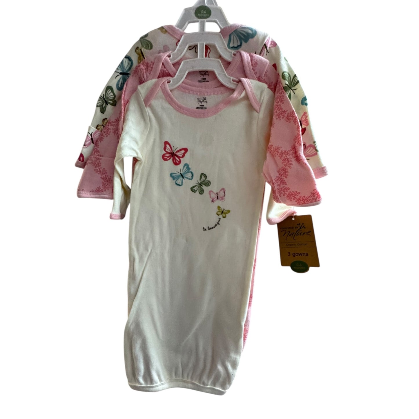 Touched By Nature Baby Girls Organic Cotton Gown Set 3-Pack Butterfly & Floral Print 0-6 Months