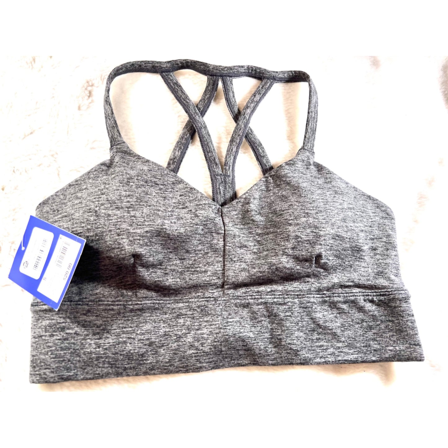 Strappy Heather Gray Sports Bra With Removable Cups Small JoyLab Moisture-Wicking Fabric