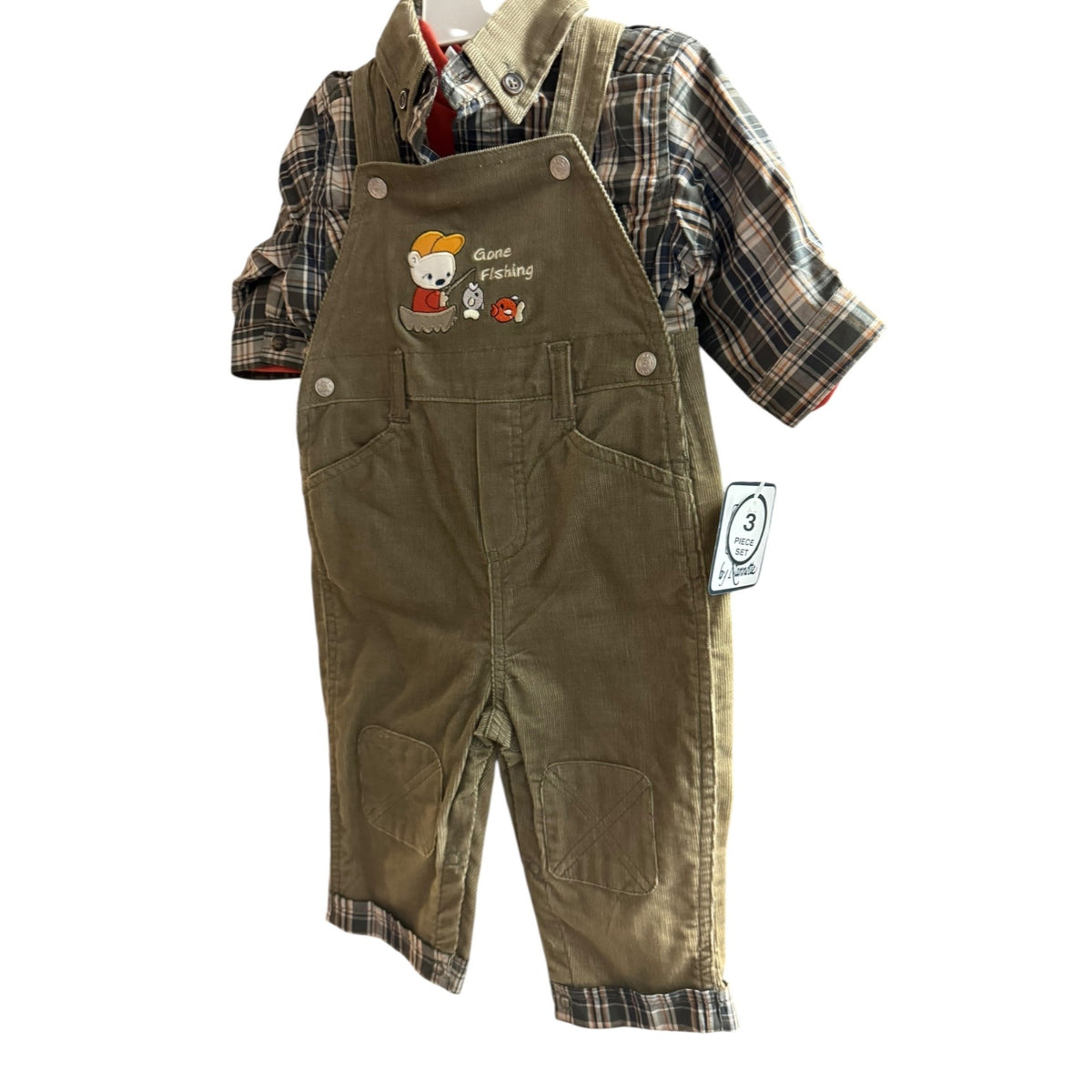 Nanette Baby Boys Z Wear 3-Piece Gone Fishing Corduroy Overalls Set Size 6-9M