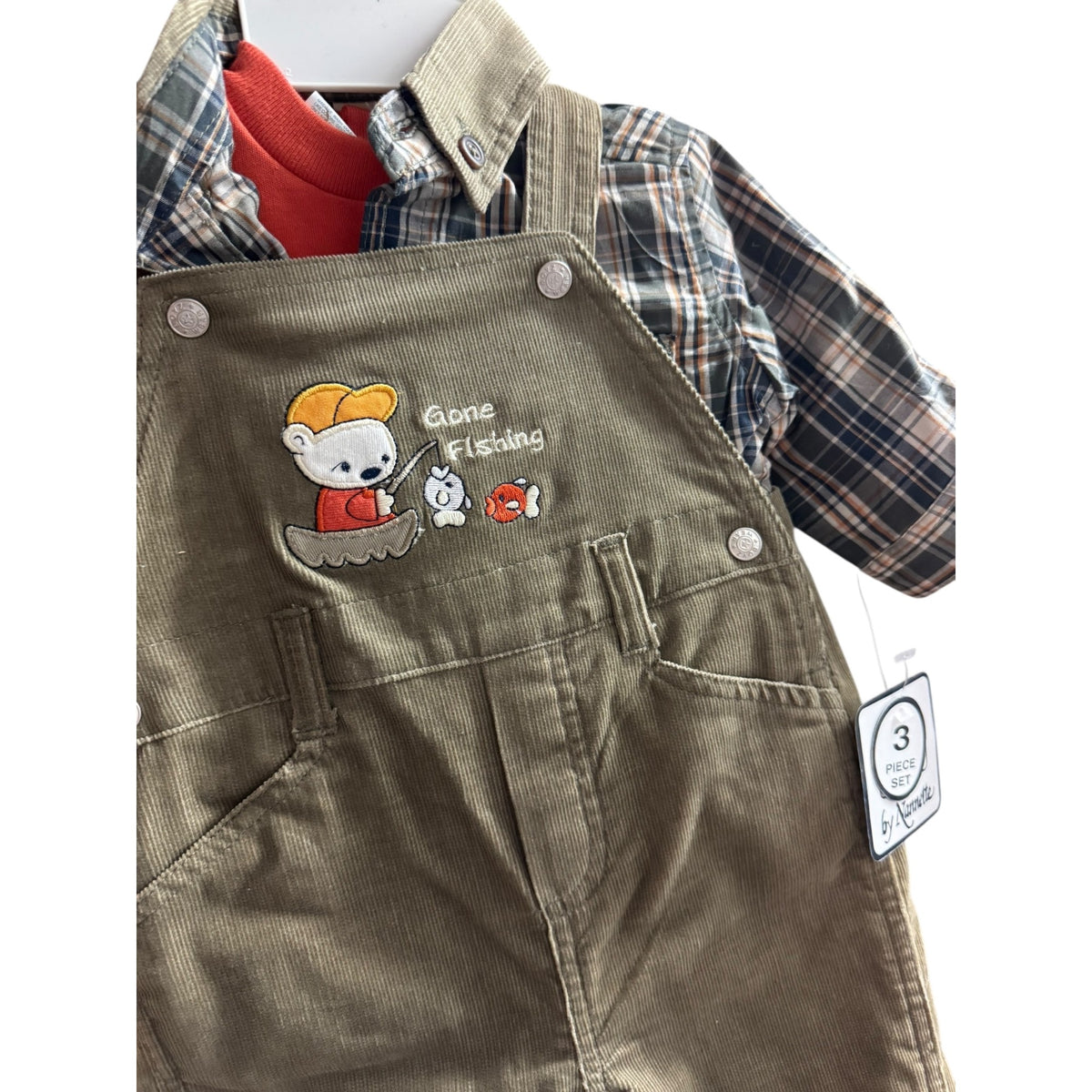Nanette Baby Boys Z Wear 3-Piece Gone Fishing Corduroy Overalls Set Size 6-9M