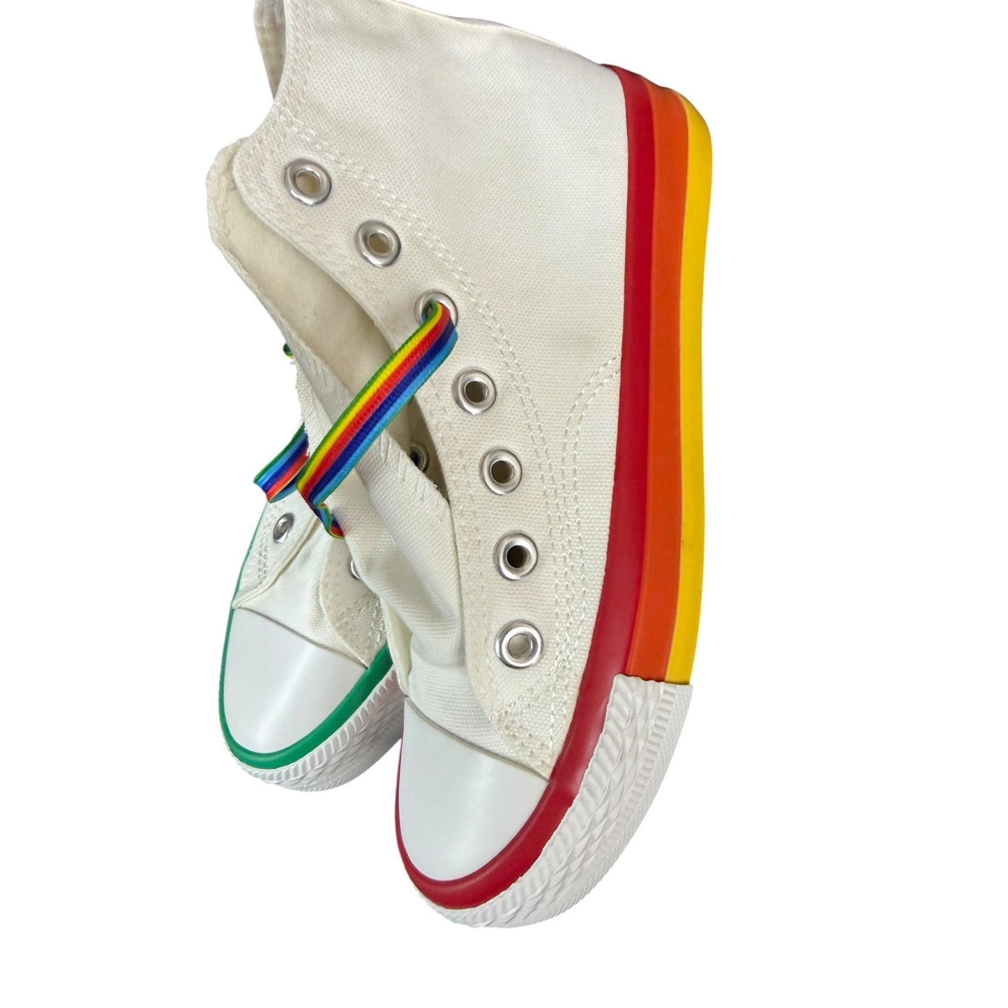 Rainbow Pride Fashion Sneakers Sole Canvas High-Top Sneakers With Multicolor Laces Unisex SZ 36/ US 5.5/6 Women's Youth Sz 4 Boys NEW