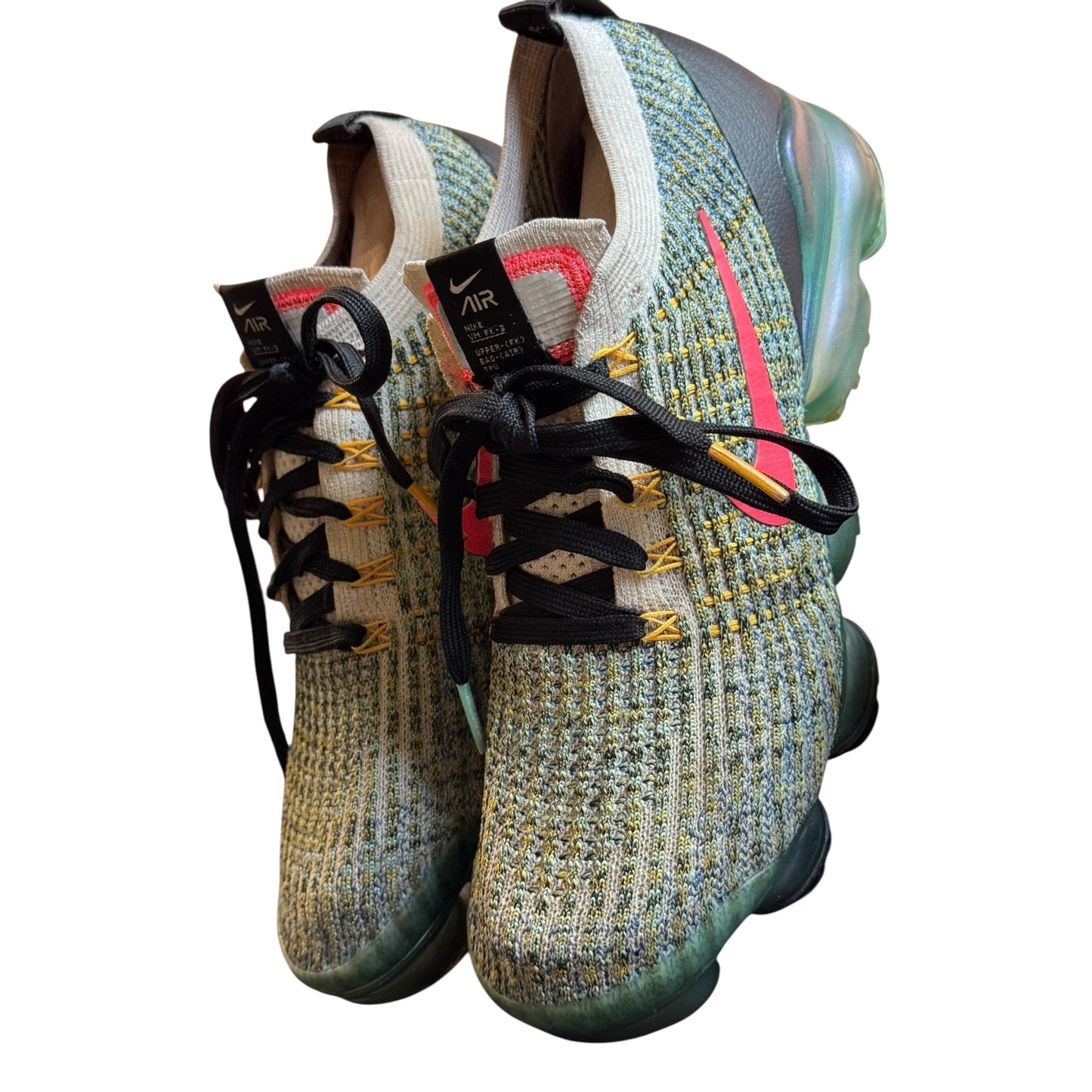 Nike Air VaporMax Women's Sz 7 Flyknit 3 White Hyper Turquoise Athletic Shoes