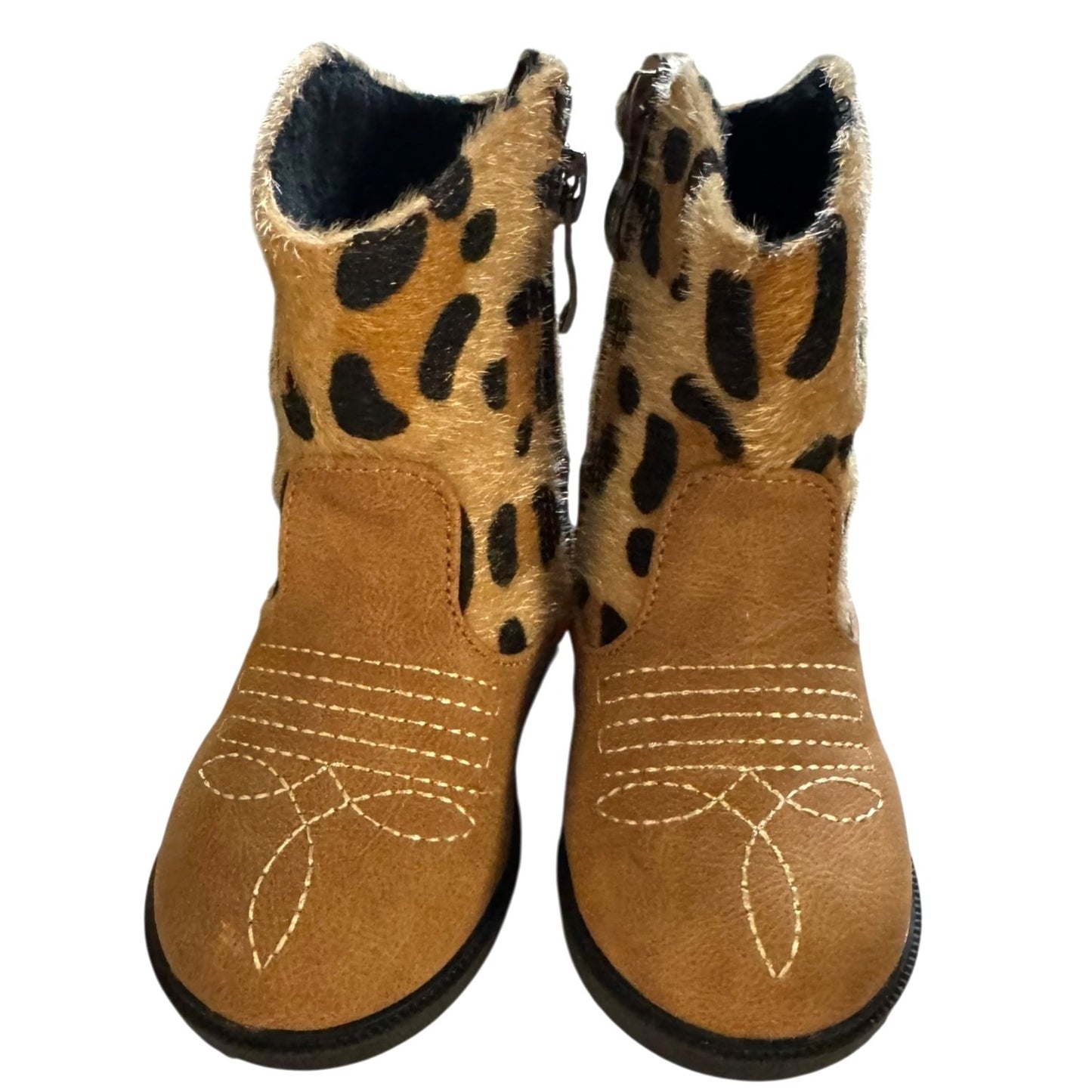 Toddler Girls Cozy Cub Leopard Faux Cow Fur Cowboy Boots Size 4.5 NWB