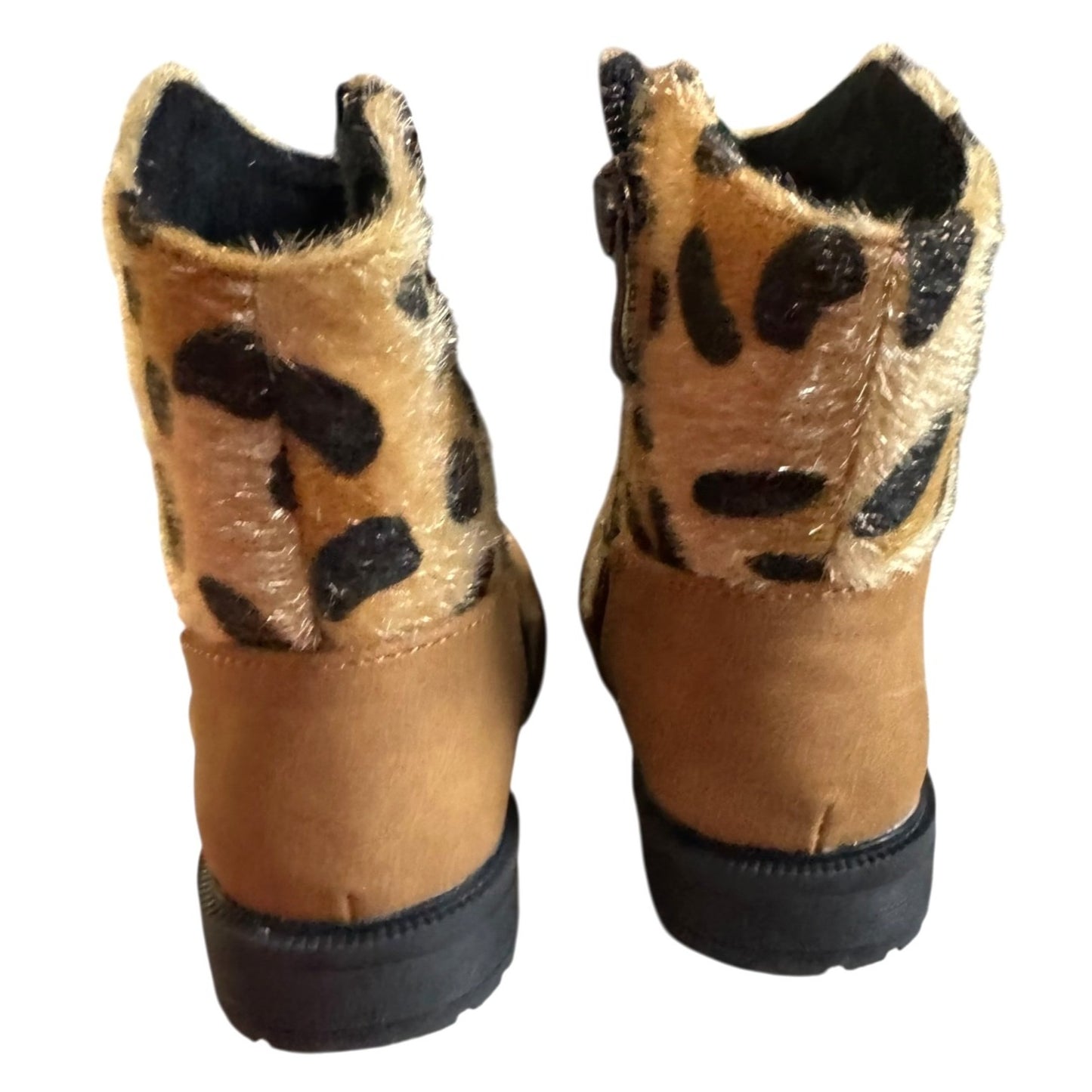 Toddler Girls Cozy Cub Leopard Faux Cow Fur Cowboy Boots Size 4.5 NWB