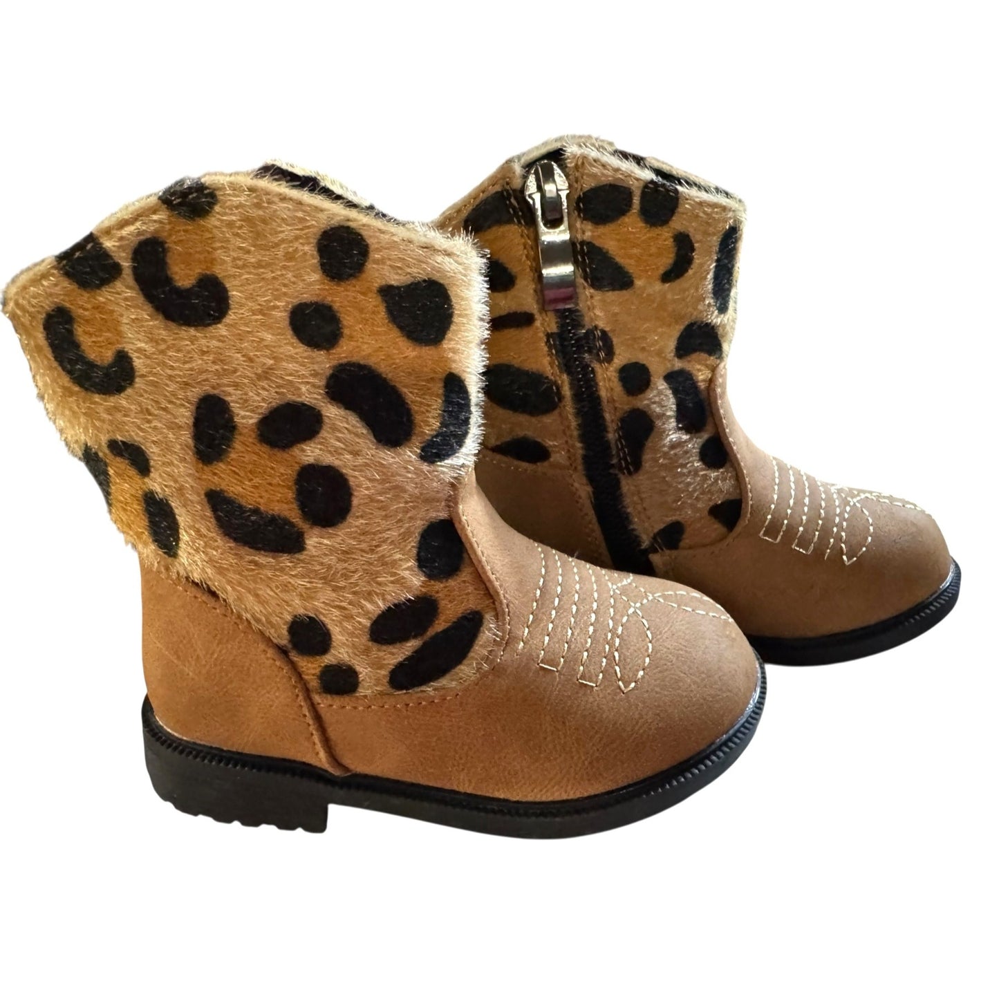 Toddler Girls Cozy Cub Leopard Faux Cow Fur Cowboy Boots Size 4.5 NWB