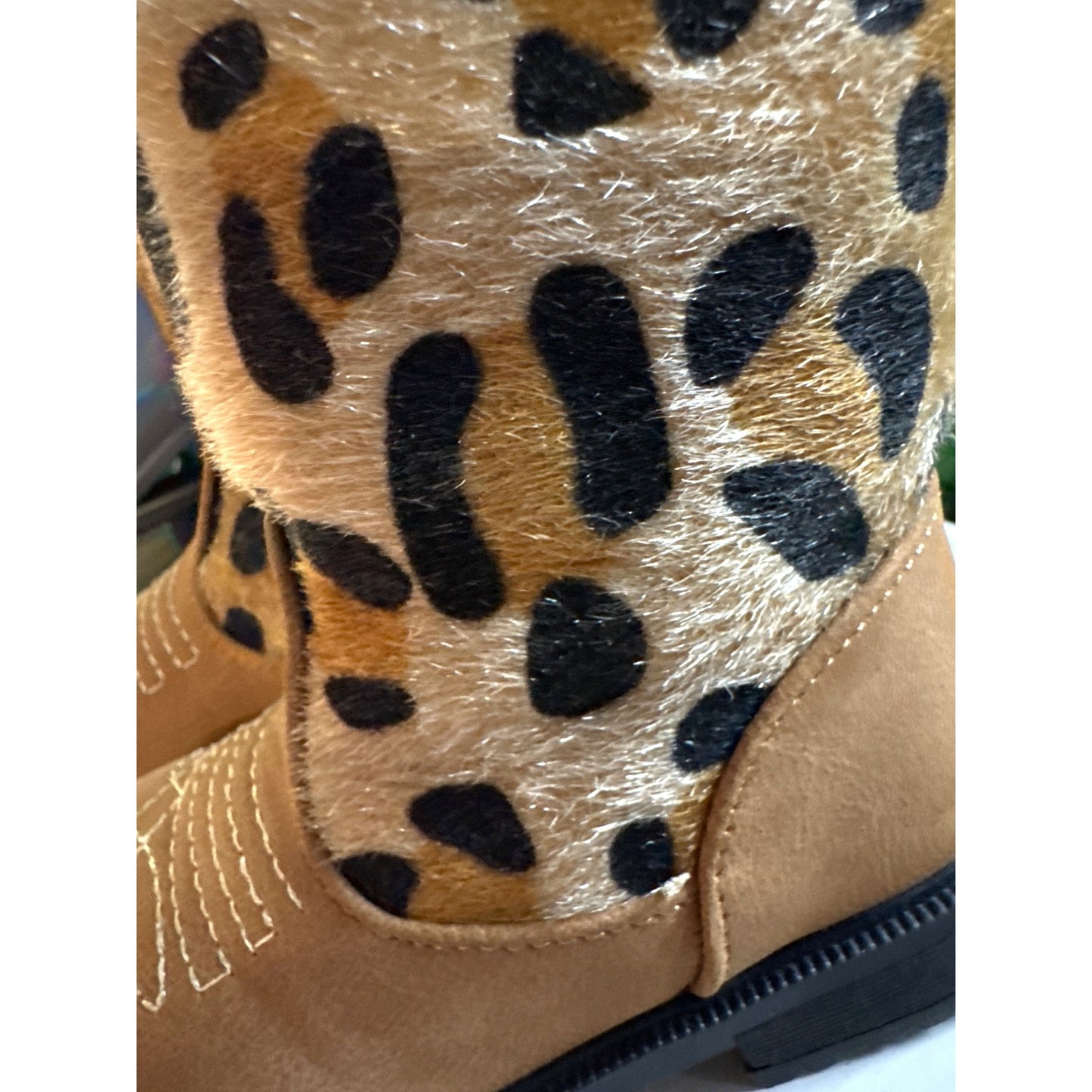 Toddler Girls Cozy Cub Leopard Faux Cow Fur Cowboy Boots Size 4.5 NWB