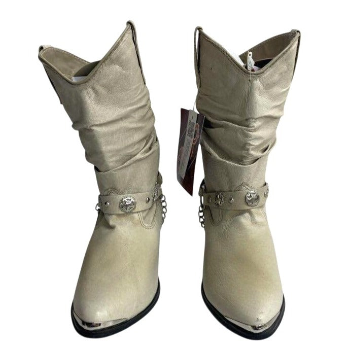 Womens 7.5W Dingó Olivia Beige Leather Short Western Boots NWT