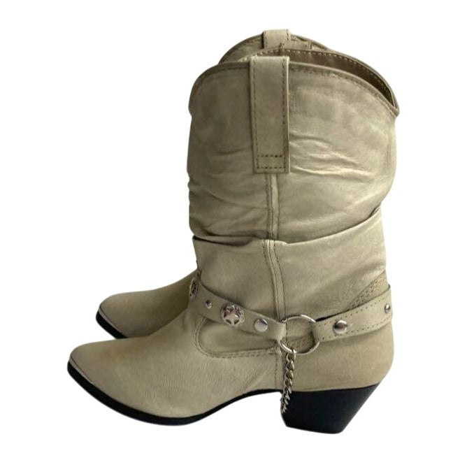 Womens 7.5W Dingó Olivia Beige Leather Short Western Boots NWT