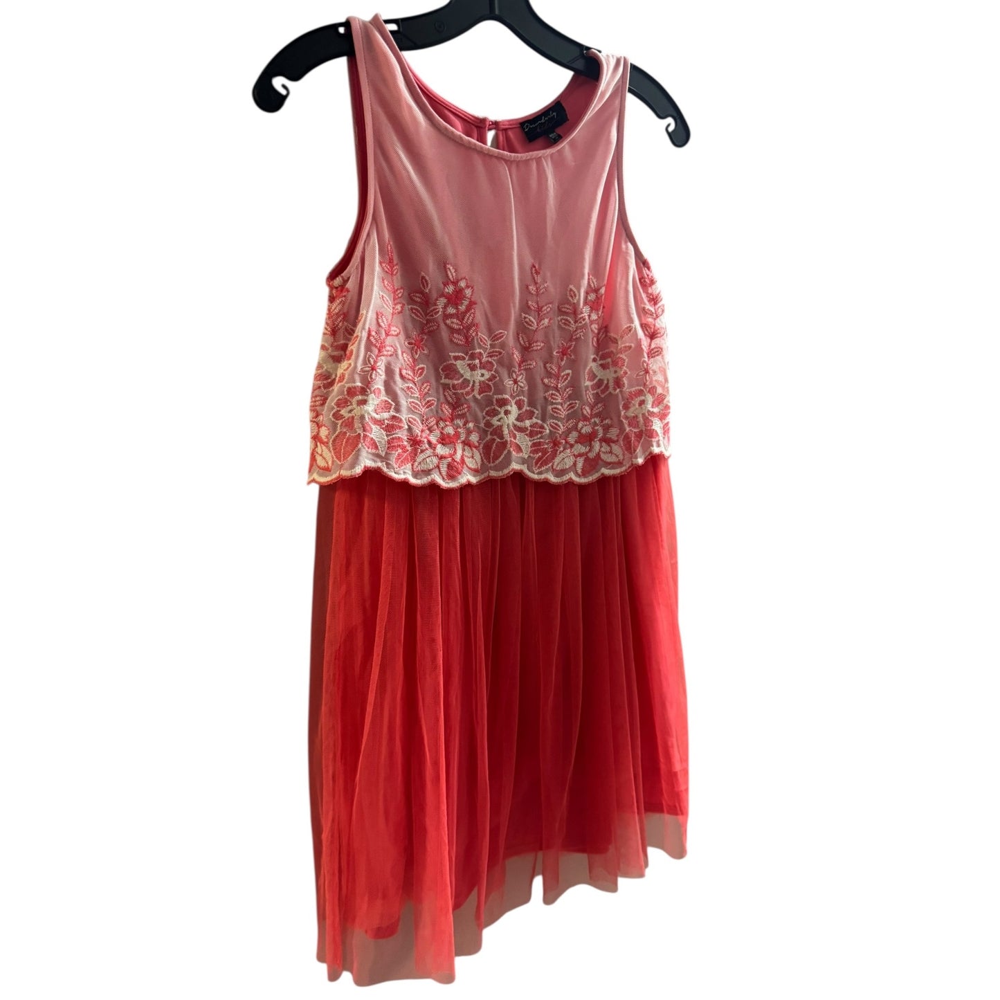 Disorderly Kids Girls Pink & Red Sleeveless Floral Embroidered Tulle Dress Size 16