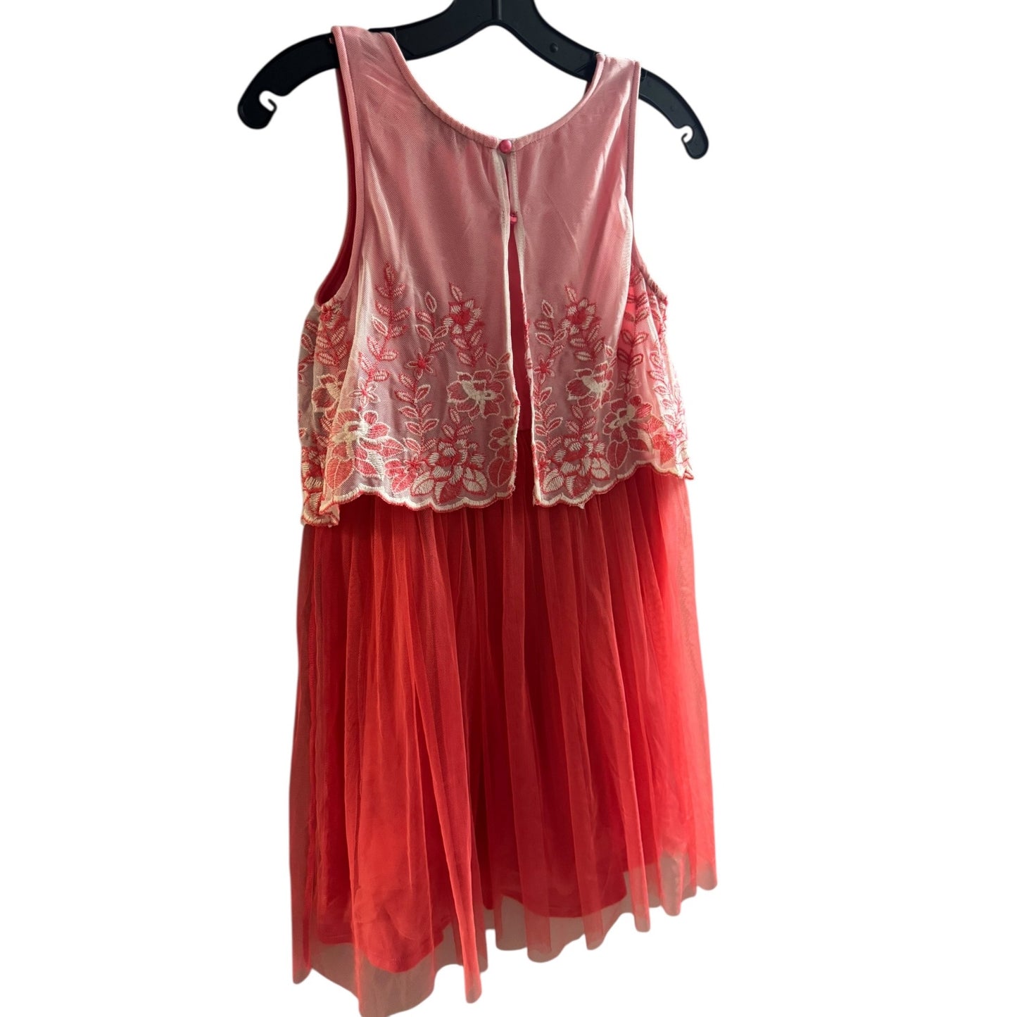 Disorderly Kids Girls Pink & Red Sleeveless Floral Embroidered Tulle Dress Size 16