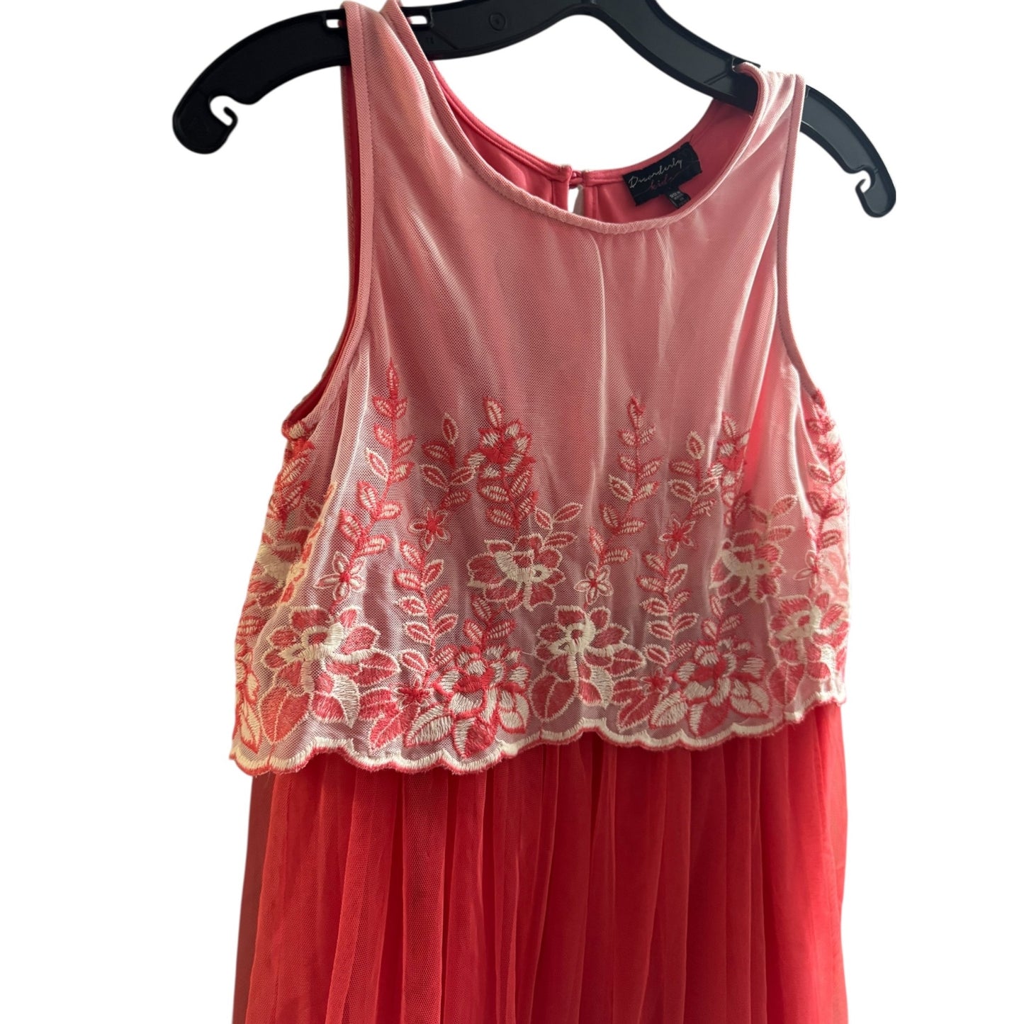 Disorderly Kids Girls Pink & Red Sleeveless Floral Embroidered Tulle Dress Size 16