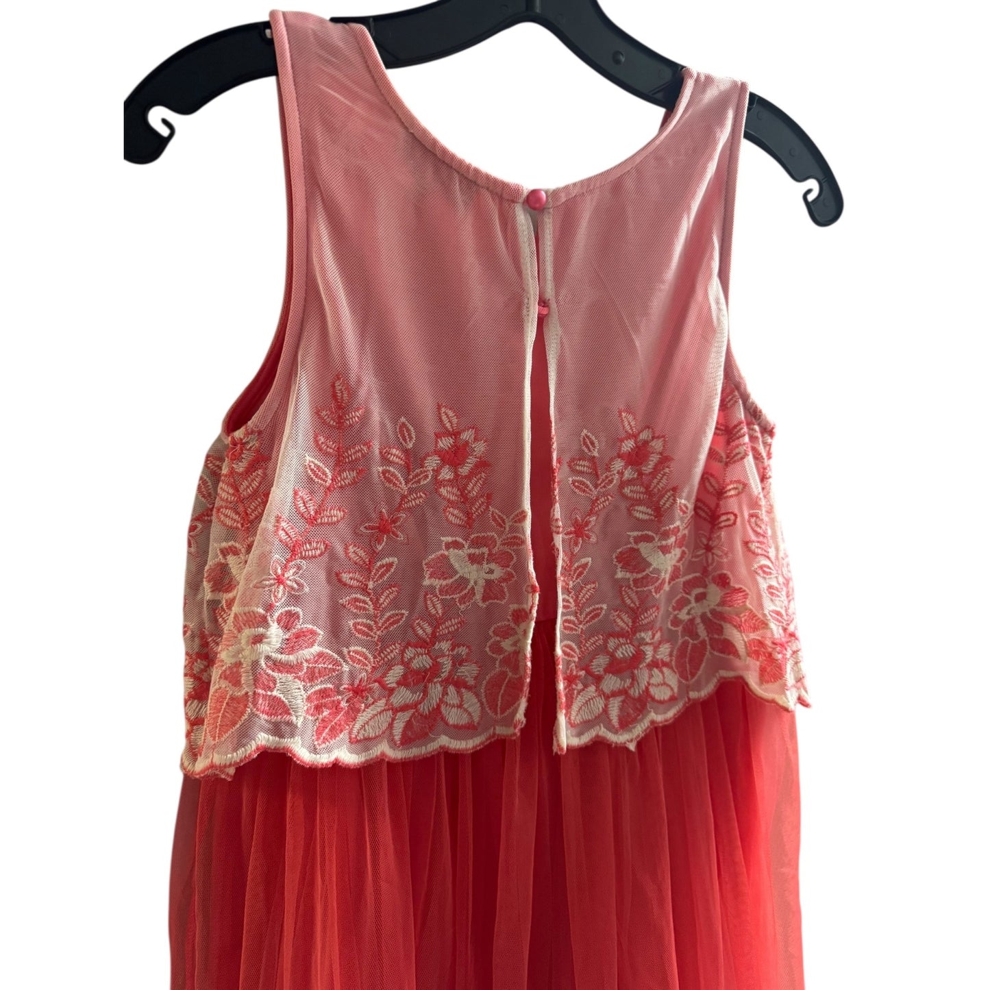 Disorderly Kids Girls Pink & Red Sleeveless Floral Embroidered Tulle Dress Size 16