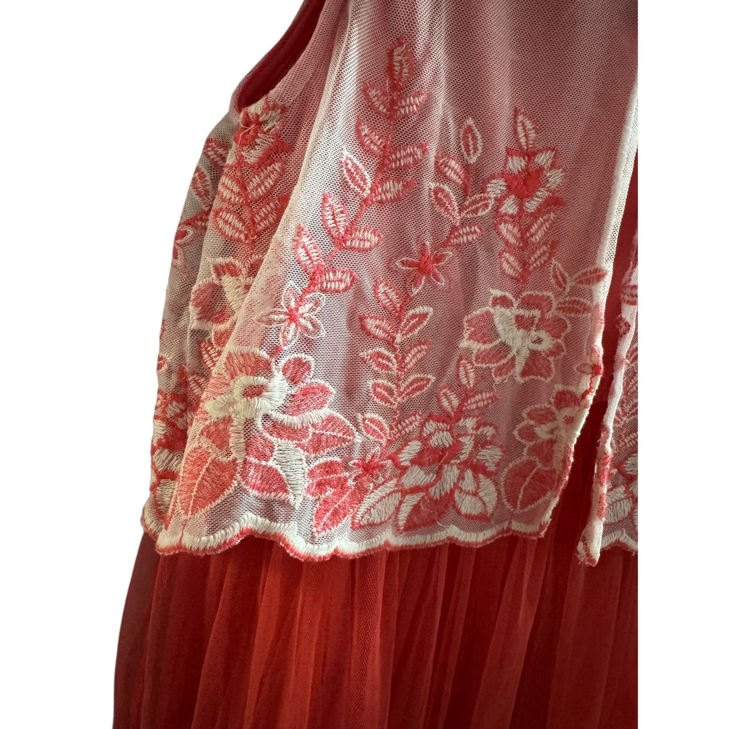 Disorderly Kids Girls Pink & Red Sleeveless Floral Embroidered Tulle Dress Size 16