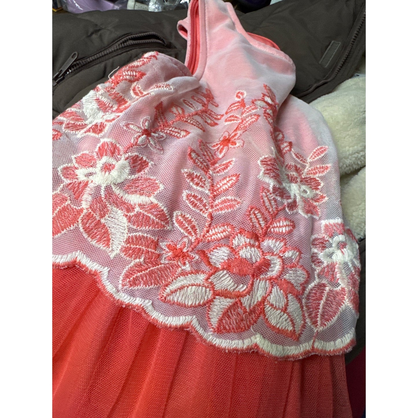 Disorderly Kids Girls Pink & Red Sleeveless Floral Embroidered Tulle Dress Size 16