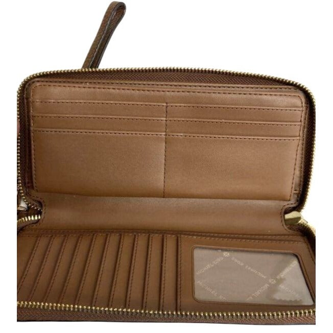 Michael Kors Jet Set Travel Continental Wallet Leather Wristlet Brown