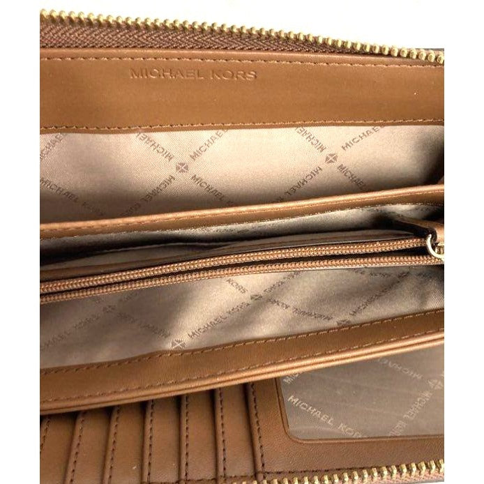 Michael Kors Jet Set Travel Continental Wallet Leather Wristlet Brown