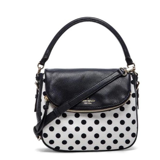 Kate Spade Navy Leather & Polka Dot Canvas Crossbody Bag With Striped Interior