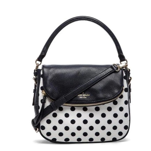 Kate Spade Navy Leather & Polka Dot Canvas Crossbody Bag With Striped Interior