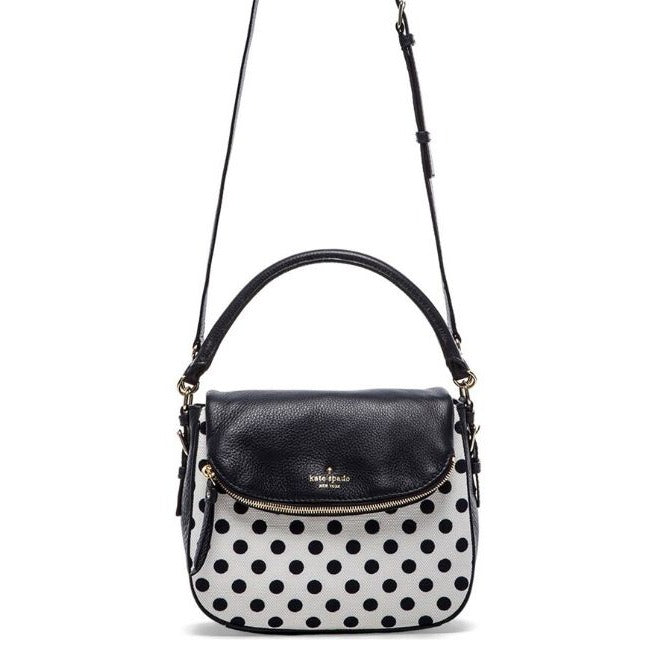 Kate Spade Navy Leather & Polka Dot Canvas Crossbody Bag With Striped Interior
