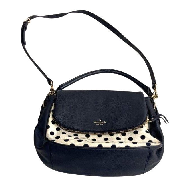 Kate Spade Navy Leather & Polka Dot Canvas Crossbody Bag With Striped Interior