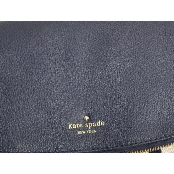 Kate Spade Navy Leather & Polka Dot Canvas Crossbody Bag With Striped Interior