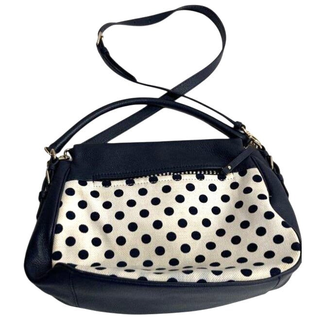Kate Spade Navy Leather & Polka Dot Canvas Crossbody Bag With Striped Interior
