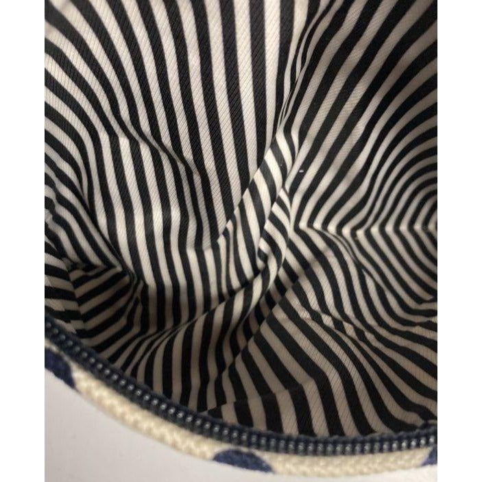 Kate Spade Navy Leather & Polka Dot Canvas Crossbody Bag With Striped Interior