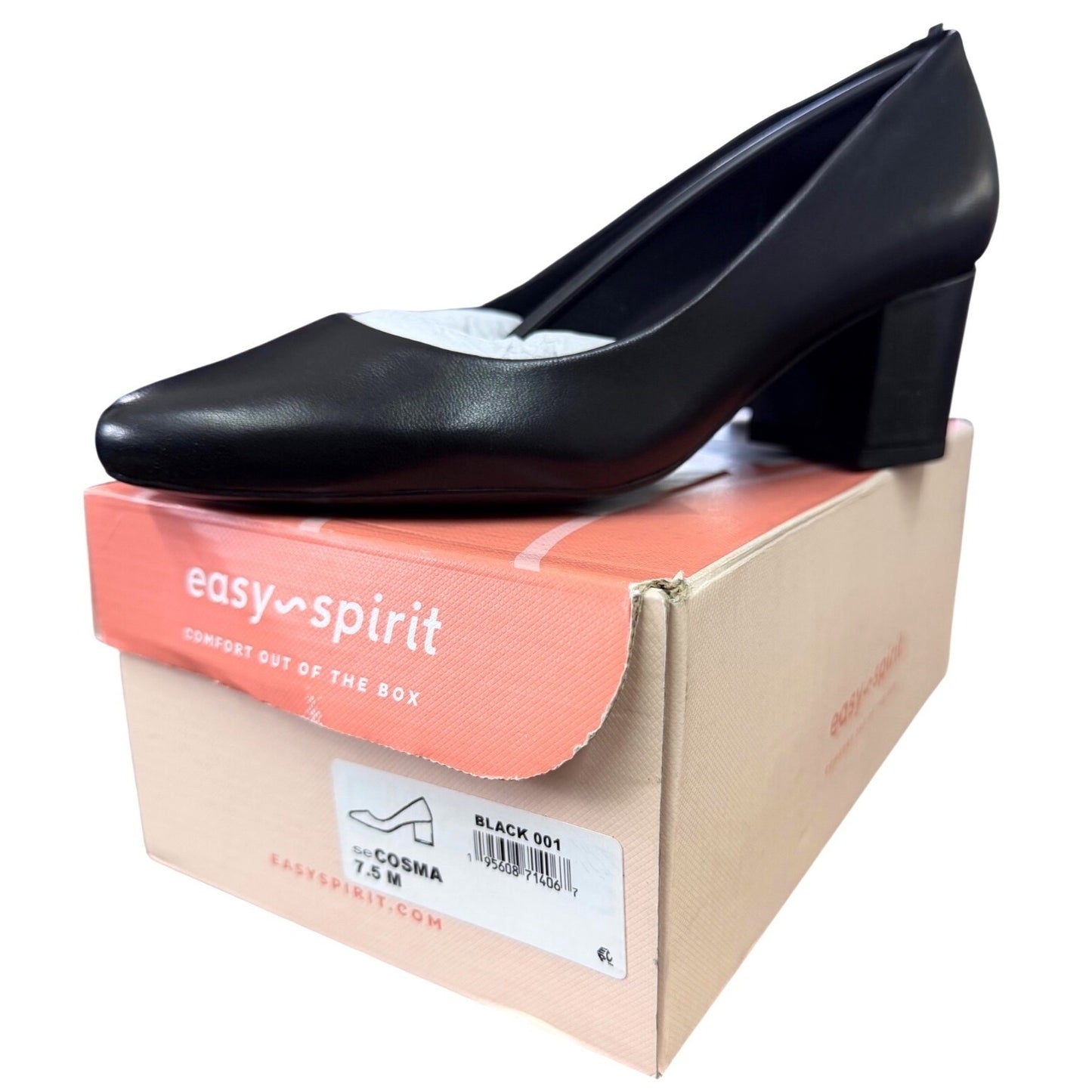 Easy Spirit Black Leather Block Heel Pumps SECOSMA Size 7.5M New In Box