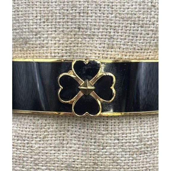 Kate Spade Black & Gold Clover Hinged Bangle Bracelet 2.5" Diameter