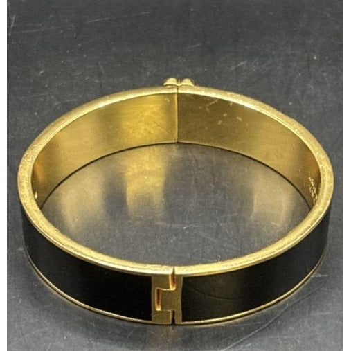 Kate Spade Black & Gold Clover Hinged Bangle Bracelet 2.5" Diameter