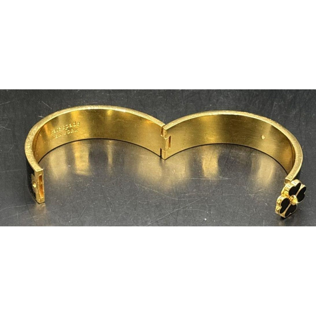 Kate Spade Black & Gold Clover Hinged Bangle Bracelet 2.5" Diameter