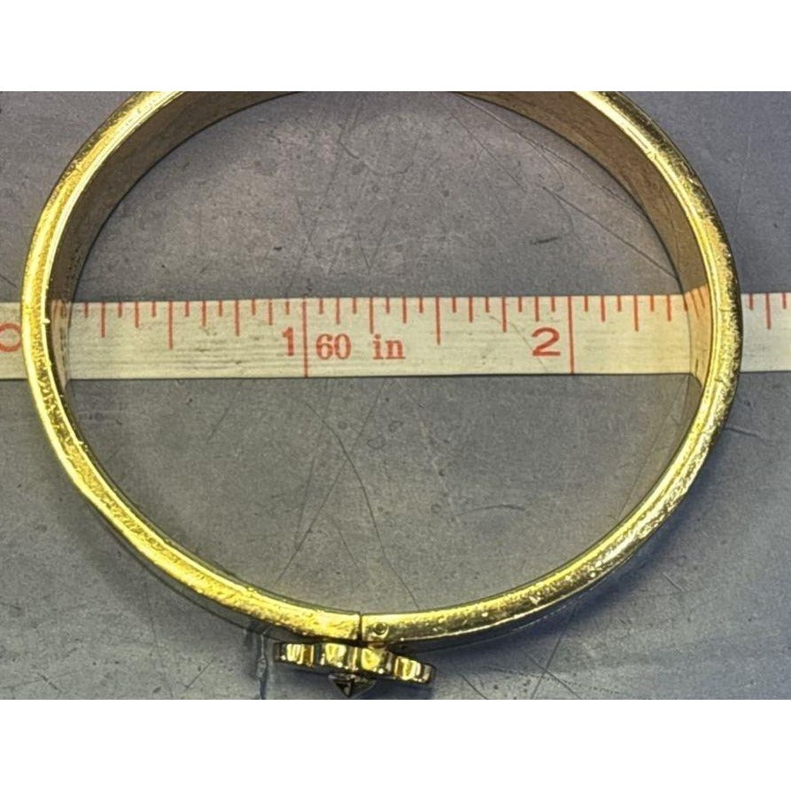 Kate Spade Black & Gold Clover Hinged Bangle Bracelet 2.5" Diameter