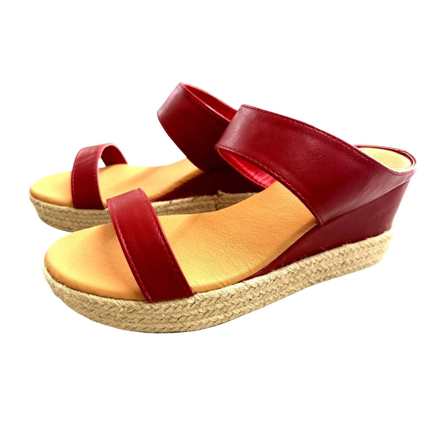 Journee Collection Red Wedge Sandals With Espadrille Soles SZ 8.5