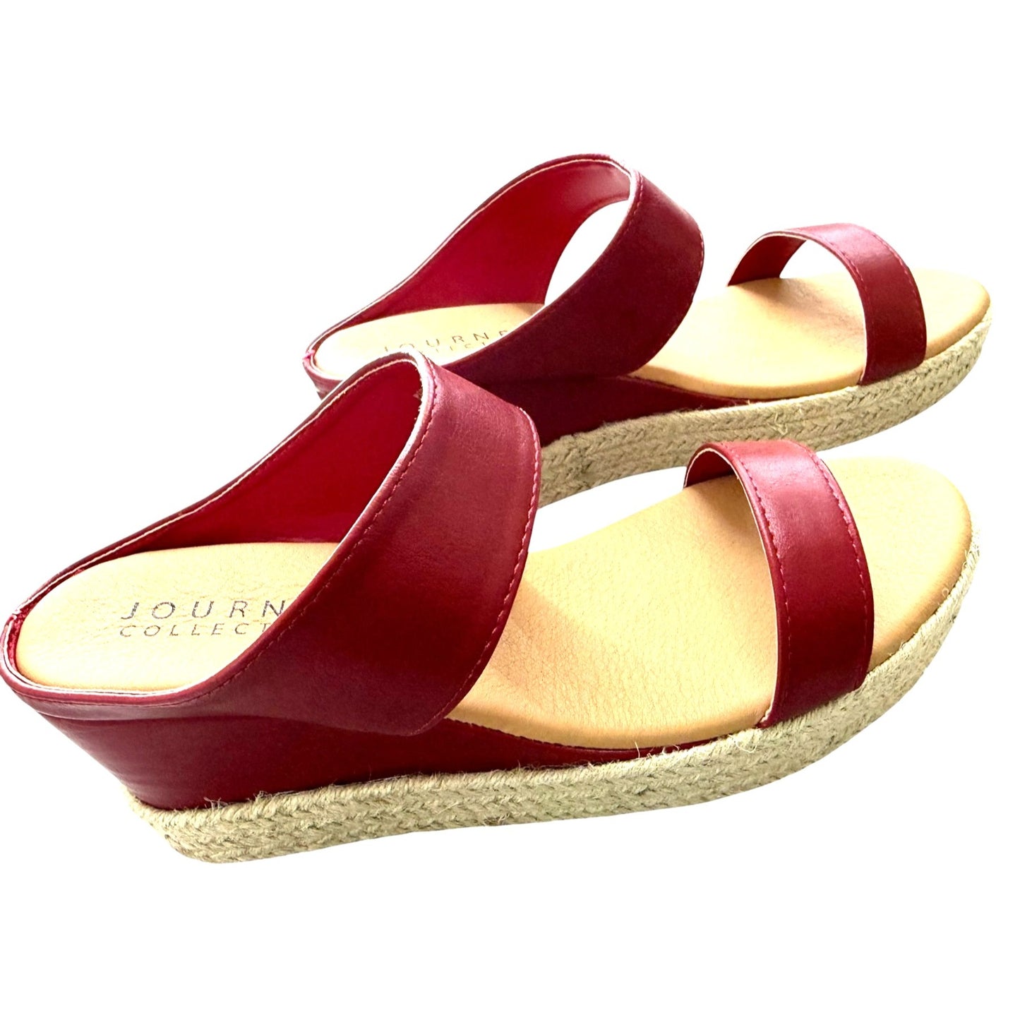 Journee Collection Red Wedge Sandals With Espadrille Soles SZ 8.5