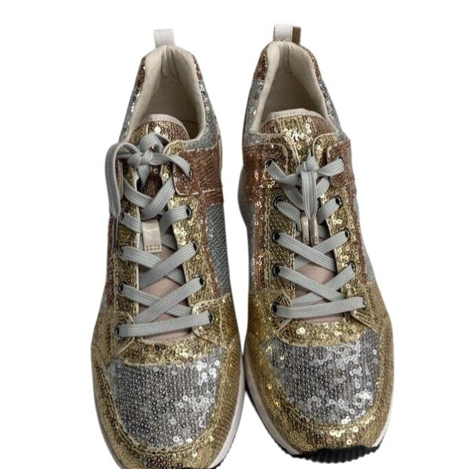 Michael Kors Gold & Silver Sequin Platform Sneakers Size 9.5 Women's Shoes