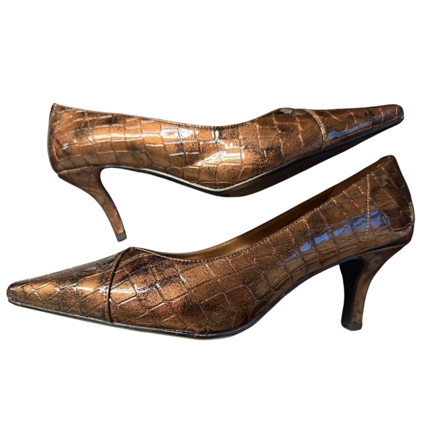 Easy Street Bronze Crocodile-Print Pointed-Toe Heels Size 9.5W Women's Dress Shoes