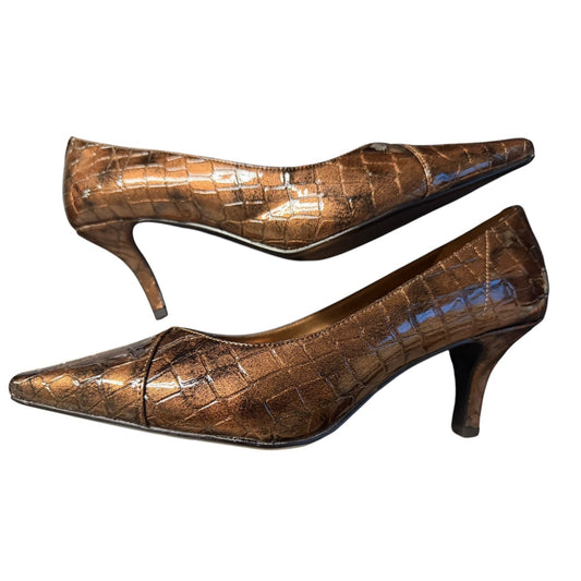Easy Street Bronze Crocodile-Print Pointed-Toe Heels Size 9.5W Women's Dress Shoes