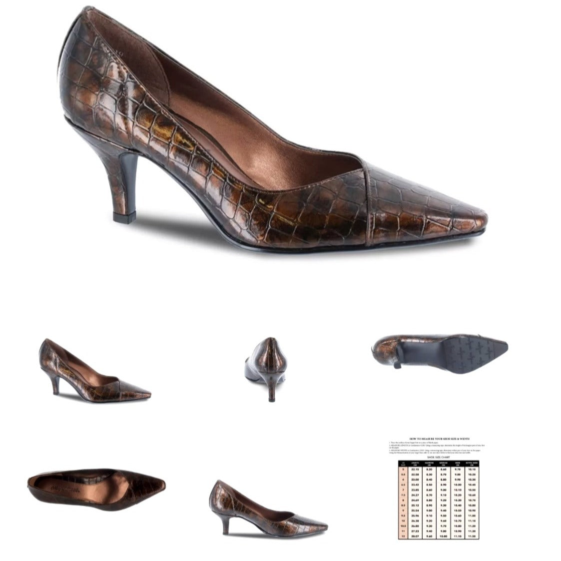 Easy Street Bronze Crocodile-Print Pointed-Toe Heels Size 9.5W Women's Dress Shoes