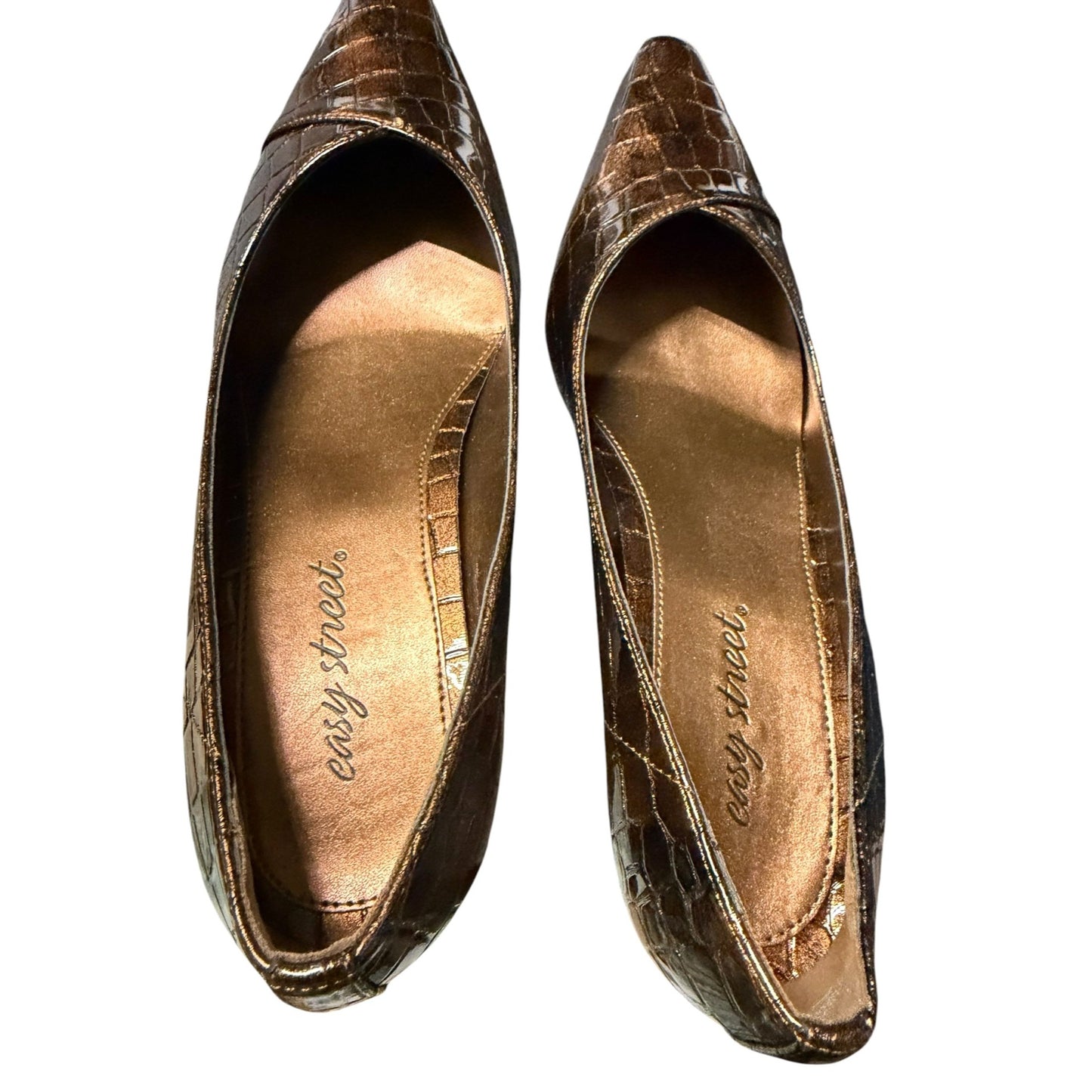 Easy Street Bronze Crocodile-Print Pointed-Toe Heels Size 9.5W Women's Dress Shoes