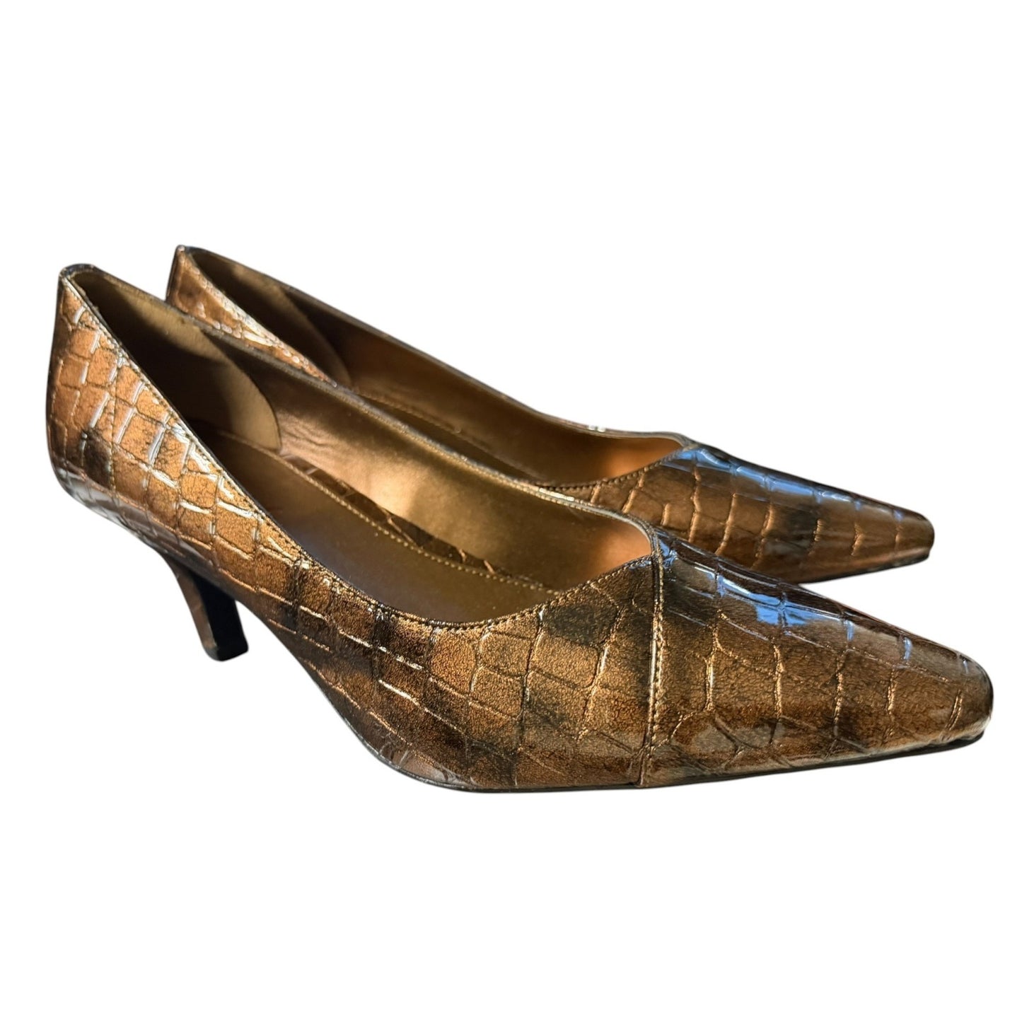 Easy Street Bronze Crocodile-Print Pointed-Toe Heels Size 9.5W Women's Dress Shoes