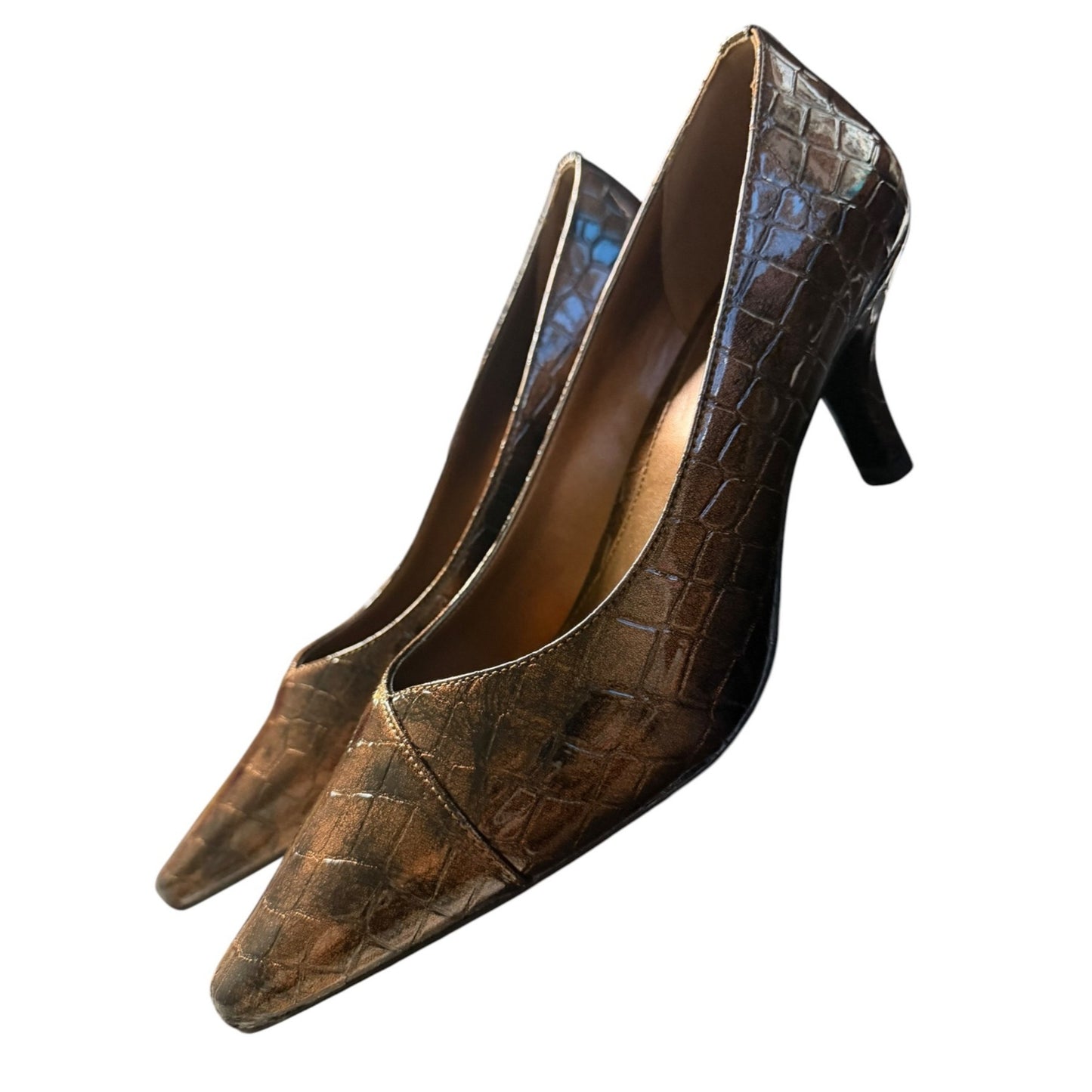 Easy Street Bronze Crocodile-Print Pointed-Toe Heels Size 9.5W Women's Dress Shoes