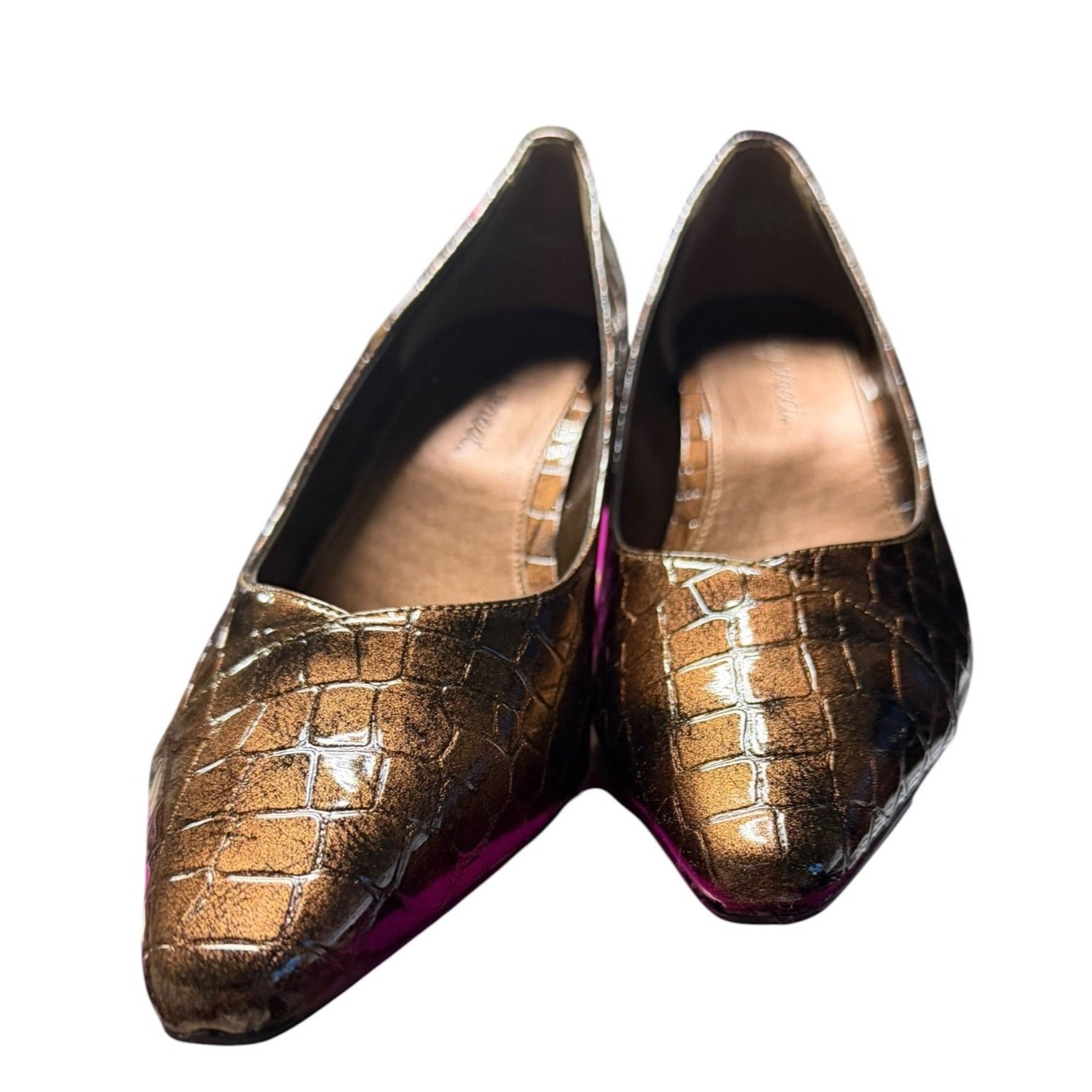Easy Street Bronze Crocodile-Print Pointed-Toe Heels Size 9.5W Women's Dress Shoes